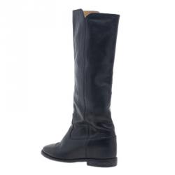 Pre Owned Isabel Marant Black Leather Chess Knee Boots Size 37 