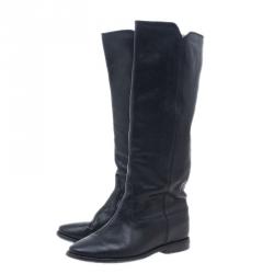 Pre Owned Isabel Marant Black Leather Chess Knee Boots Size 37 
