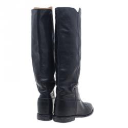 Pre Owned Isabel Marant Black Leather Chess Knee Boots Size 37 