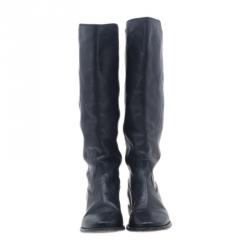 Pre Owned Isabel Marant Black Leather Chess Knee Boots Size 37 