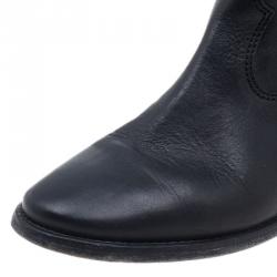 Pre Owned Isabel Marant Black Leather Chess Knee Boots Size 37 