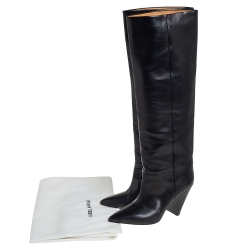 Pre Owned Isabel Marant Black Leather Knee Length Boots Size 38