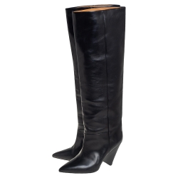 Pre Owned Isabel Marant Black Leather Knee Length Boots Size 38