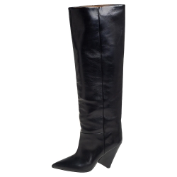 Pre Owned Isabel Marant Black Leather Knee Length Boots Size 38