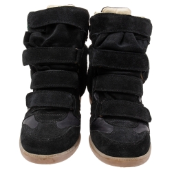 Isabel Marant Black Suede and Leather Bekett Wedge Sneakers Size 41