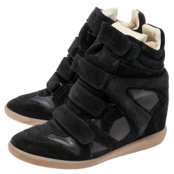 Isabel Marant Black Suede and Leather Bekett Wedge Sneakers Size 41