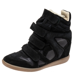 Isabel Marant Black Suede and Leather Bekett Wedge Sneakers Size 41