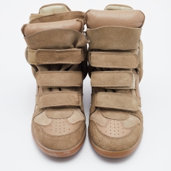 Pre Owned Isabel Marant Beige Leather and Suede Bekett Wedge Sneakers Size 37