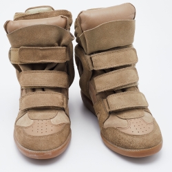 Pre Owned Isabel Marant Beige Leather and Suede Bekett Wedge Sneakers Size 37