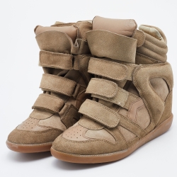 Pre Owned Isabel Marant Beige Leather and Suede Bekett Wedge Sneakers Size 37