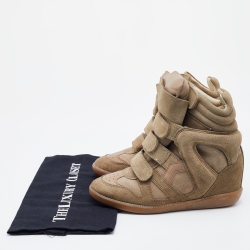 Pre Owned Isabel Marant Beige Leather and Suede Bekett Wedge Sneakers Size 37