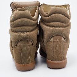 Pre Owned Isabel Marant Beige Leather and Suede Bekett Wedge Sneakers Size 37