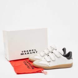 Pre Owned Isabel Marant White/Black Leather and Suede Beth Velcro Low Top Sneakers Size 40