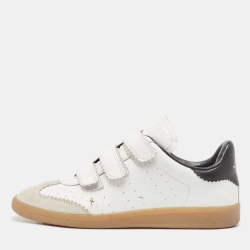 Pre Owned Isabel Marant White/Black Leather and Suede Beth Velcro Low Top Sneakers Size 40