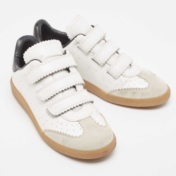 Pre Owned Isabel Marant White/Black Leather and Suede Beth Velcro Low Top Sneakers Size 40