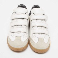 Pre Owned Isabel Marant White/Black Leather and Suede Beth Velcro Low Top Sneakers Size 40