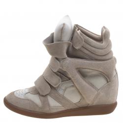 Pre Owned Isabel Marant Beige Suede Bekett Wedge Sneakers Size 38