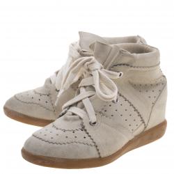 Pre Owned Isabel Marant Beige Perforated Suede Etoile Wedge Sneakers Size 37
