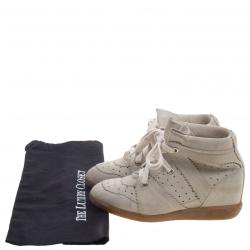 Pre Owned Isabel Marant Beige Perforated Suede Etoile Wedge Sneakers Size 37