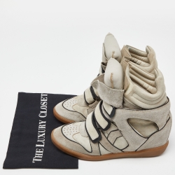 Isabel Marant Grey/Beige Suede and Leather Wedge Sneakers Size 39