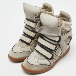 Isabel Marant Grey/Beige Suede and Leather Wedge Sneakers Size 39
