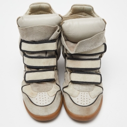 Isabel Marant Grey/Beige Suede and Leather Wedge Sneakers Size 39