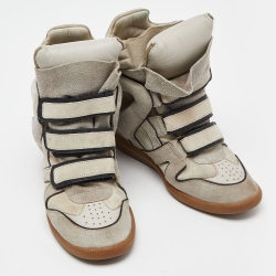 Isabel Marant Grey/Beige Suede and Leather Wedge Sneakers Size 39