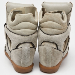 Isabel Marant Grey/Beige Suede and Leather Wedge Sneakers Size 39