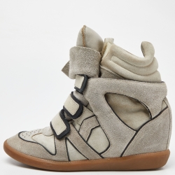 Isabel Marant Grey/Beige Suede and Leather Wedge Sneakers Size 39