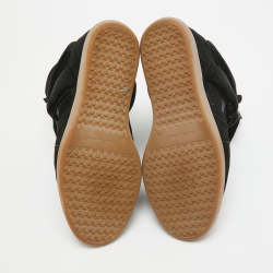 Pre Owned Isabel Marant Black Leather and Suede Over Basket Wedge High Top Sneakers Size 39