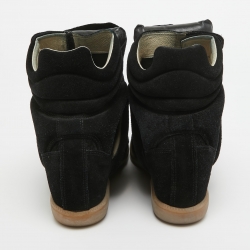 Pre Owned Isabel Marant Black Leather and Suede Over Basket Wedge High Top Sneakers Size 39