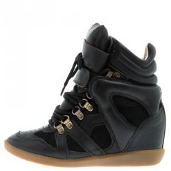 Pre Owned Isabel Marant Black Suede And Leather Bekett Wedge Sneakers Size 36