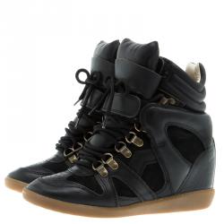 Pre Owned Isabel Marant Black Suede And Leather Bekett Wedge Sneakers Size 36