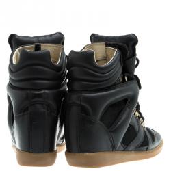 Pre Owned Isabel Marant Black Suede And Leather Bekett Wedge Sneakers Size 36