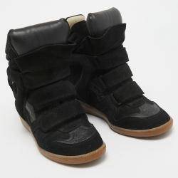 Pre Owned Isabel Marant Black Suede And Leather Bekett High Top Sneakers Size 38