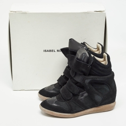 Pre Owned Isabel Marant Black Suede and Leather Bekett Wedge Sneakers Size 39