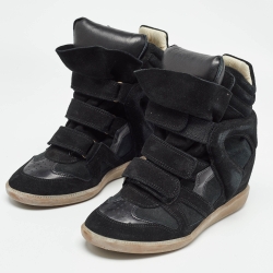 Pre Owned Isabel Marant Black Suede and Leather Bekett Wedge Sneakers Size 39