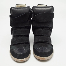 Pre Owned Isabel Marant Black Suede and Leather Bekett Wedge Sneakers Size 39