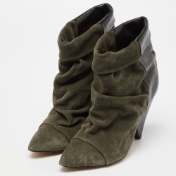 Pre Owned Isabel Marant Black/Grey Suede and Leather Andrew Ankle Boots Size 39