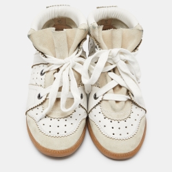 Pre Owned Isabel Marant White/Cream Perforated Leather and Suede Baya Wedge Sneakers Size 39