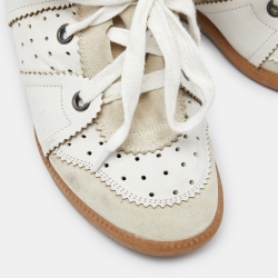 Pre Owned Isabel Marant White/Cream Perforated Leather and Suede Baya Wedge Sneakers Size 39