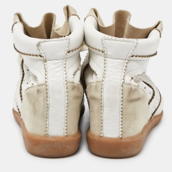 Pre Owned Isabel Marant White/Cream Perforated Leather and Suede Baya Wedge Sneakers Size 39