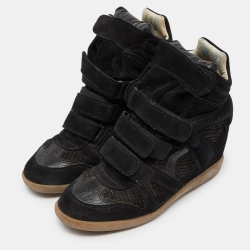 Pre Owned Isabel Marant Black Suede Beckett Wedge Sneakers Size 40