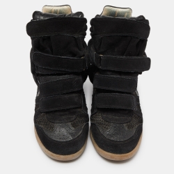 Pre Owned Isabel Marant Black Suede Beckett Wedge Sneakers Size 40