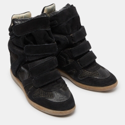 Pre Owned Isabel Marant Black Suede Beckett Wedge Sneakers Size 40