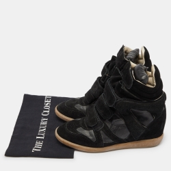 Pre Owned Isabel Marant Black Leather and Suede Over Basket Wedge High Top Sneakers Size 39