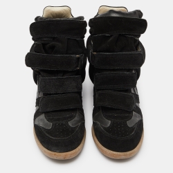 Pre Owned Isabel Marant Black Leather and Suede Over Basket Wedge High Top Sneakers Size 39