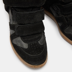 Pre Owned Isabel Marant Black Leather and Suede Over Basket Wedge High Top Sneakers Size 39