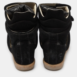 Pre Owned Isabel Marant Black Leather and Suede Over Basket Wedge High Top Sneakers Size 39