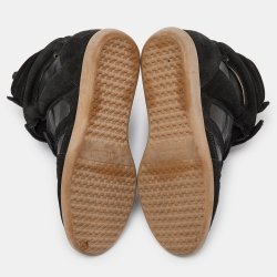 Pre Owned Isabel Marant Black Leather and Suede Over Basket Wedge High Top Sneakers Size 39